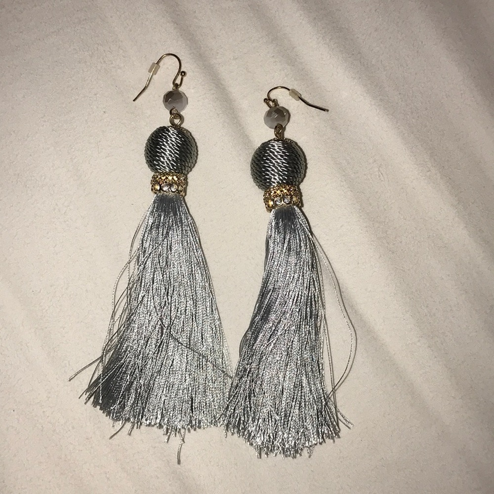 Gray Fringe Tassel Earrings